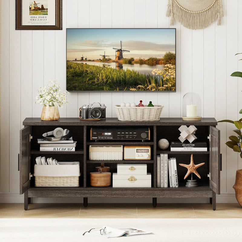 Farmhouse TV Stand for TVs up to 65 Inch Entertainment Center with 2 Storage Cabinets-Gray by DirectDeals
