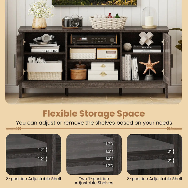 Farmhouse TV Stand for TVs up to 65 Inch Entertainment Center with 2 Storage Cabinets-Gray by DirectDeals