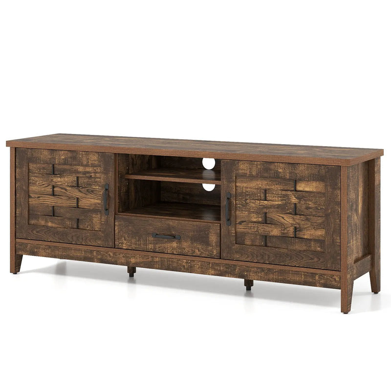 Farmhouse TV Stand for 65 Inch TVs with 2 Woven Accent Doors and 3 Adjustable Shelves by DirectDeals