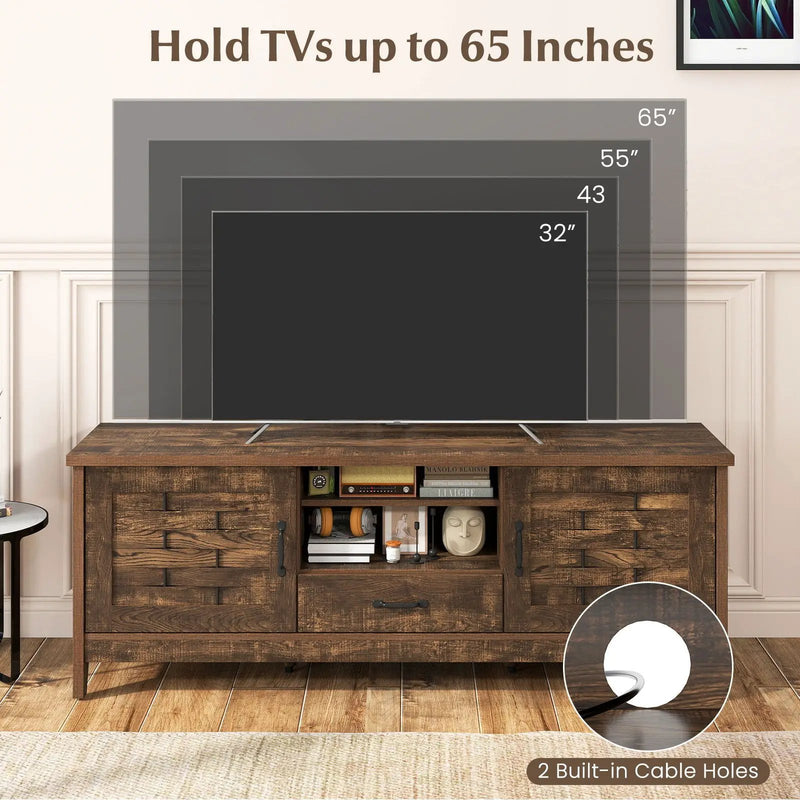 Farmhouse TV Stand for 65 Inch TVs with 2 Woven Accent Doors and 3 Adjustable Shelves by DirectDeals