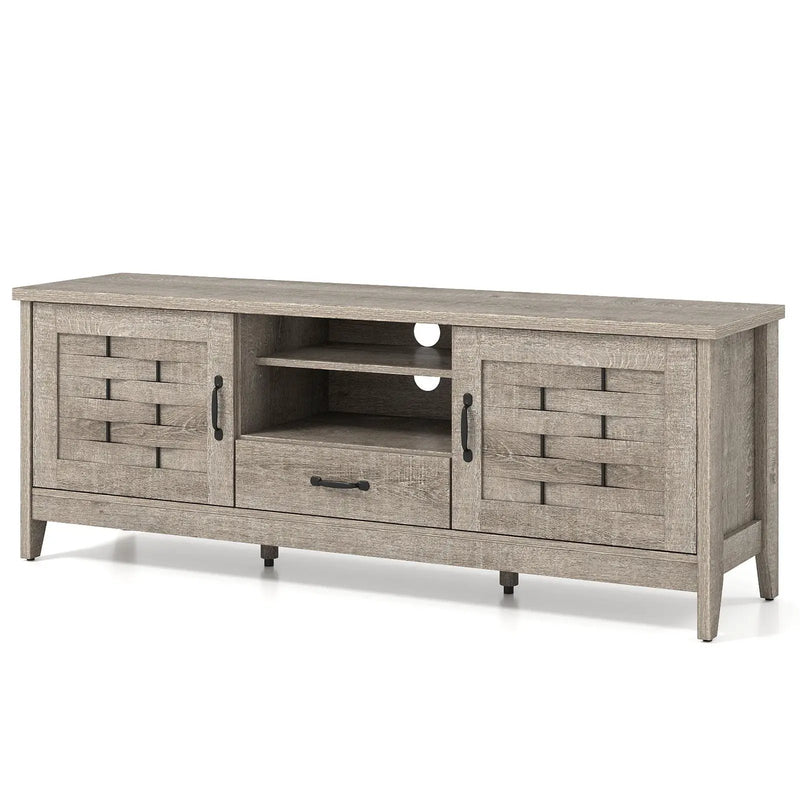 Farmhouse TV Stand for 65 Inch TVs with 2 Woven Accent Doors and 3 Adjustable Shelves by DirectDeals