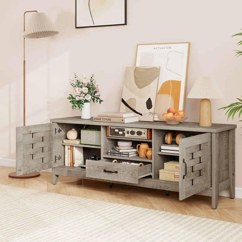 Farmhouse TV Stand for 65 Inch TVs with 2 Woven Accent Doors and 3 Adjustable Shelves by DirectDeals
