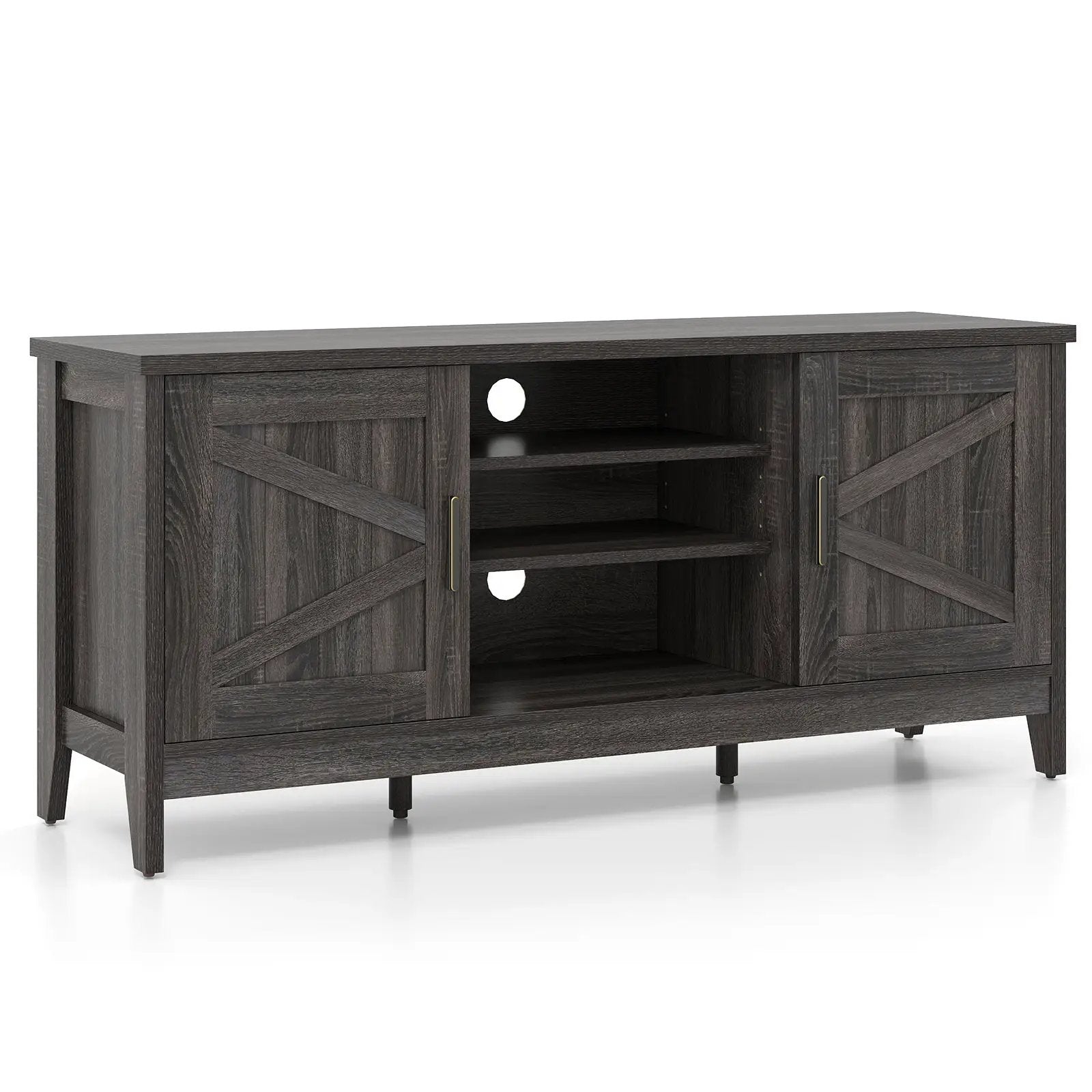 Farmhouse TV Stand for TVs up to 65 Inch Entertainment Center with 2 Storage Cabinets-Gray by DirectDeals
