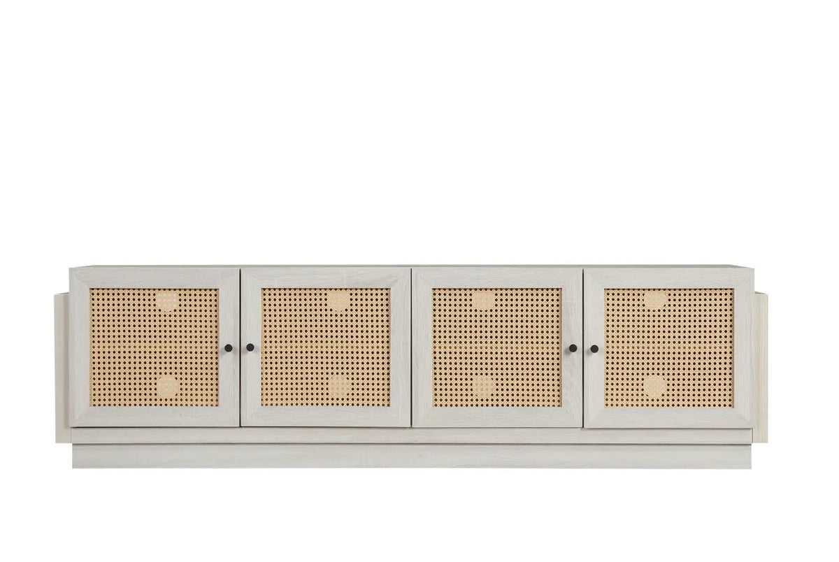 Farmhouse TV Stand for TVs up to 75" with Rattan Doors by DirectDeals