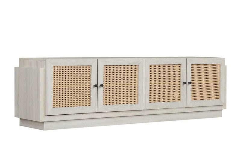 Farmhouse TV Stand for TVs up to 75" with Rattan Doors by DirectDeals