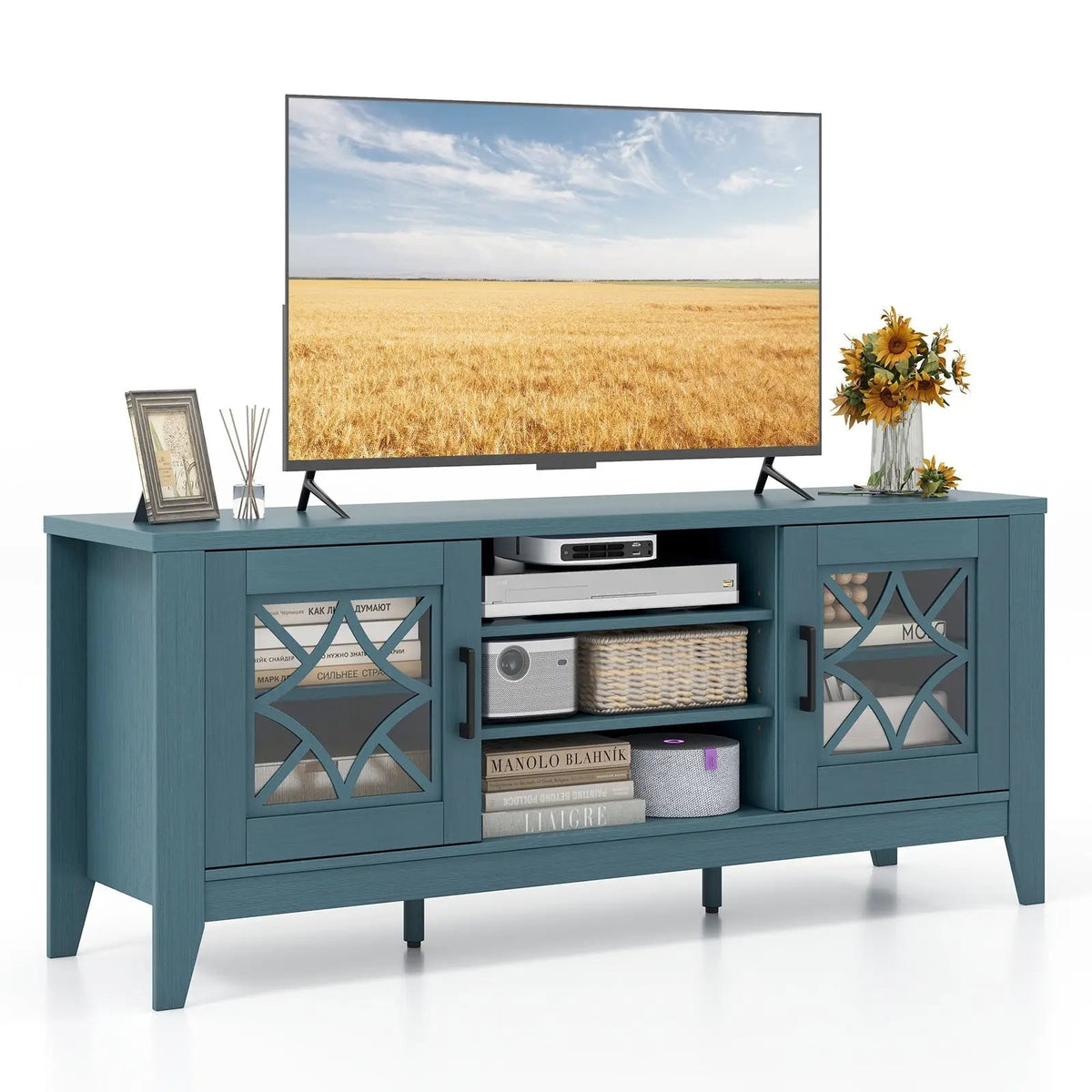 Farmhouse TV Stand for TVs Up to 65 Inches 4 Adjustable Shelves by DirectDeals
