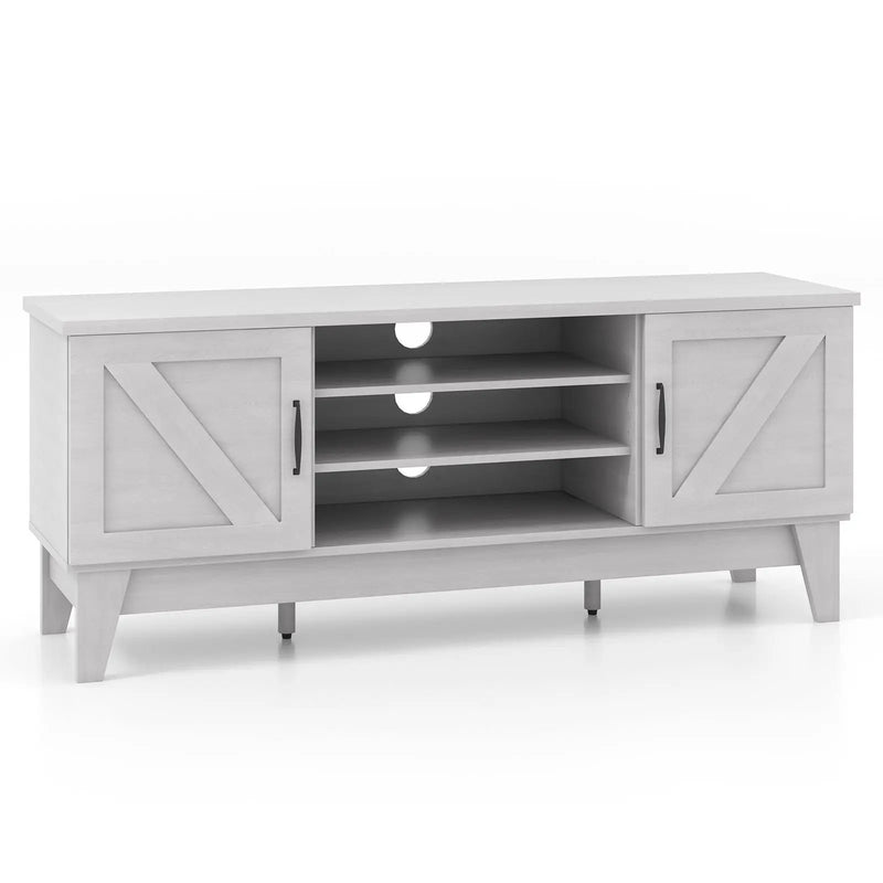 Farmhouse TV Stand for TVs Up to 65 Inches with 2 Barn Door Cabinets-Gray by DirectDeals