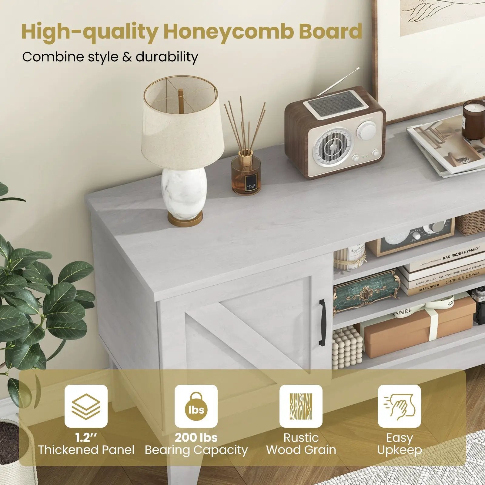 Farmhouse TV Stand for TVs Up to 65 Inches with 2 Barn Door Cabinets-Gray by DirectDeals