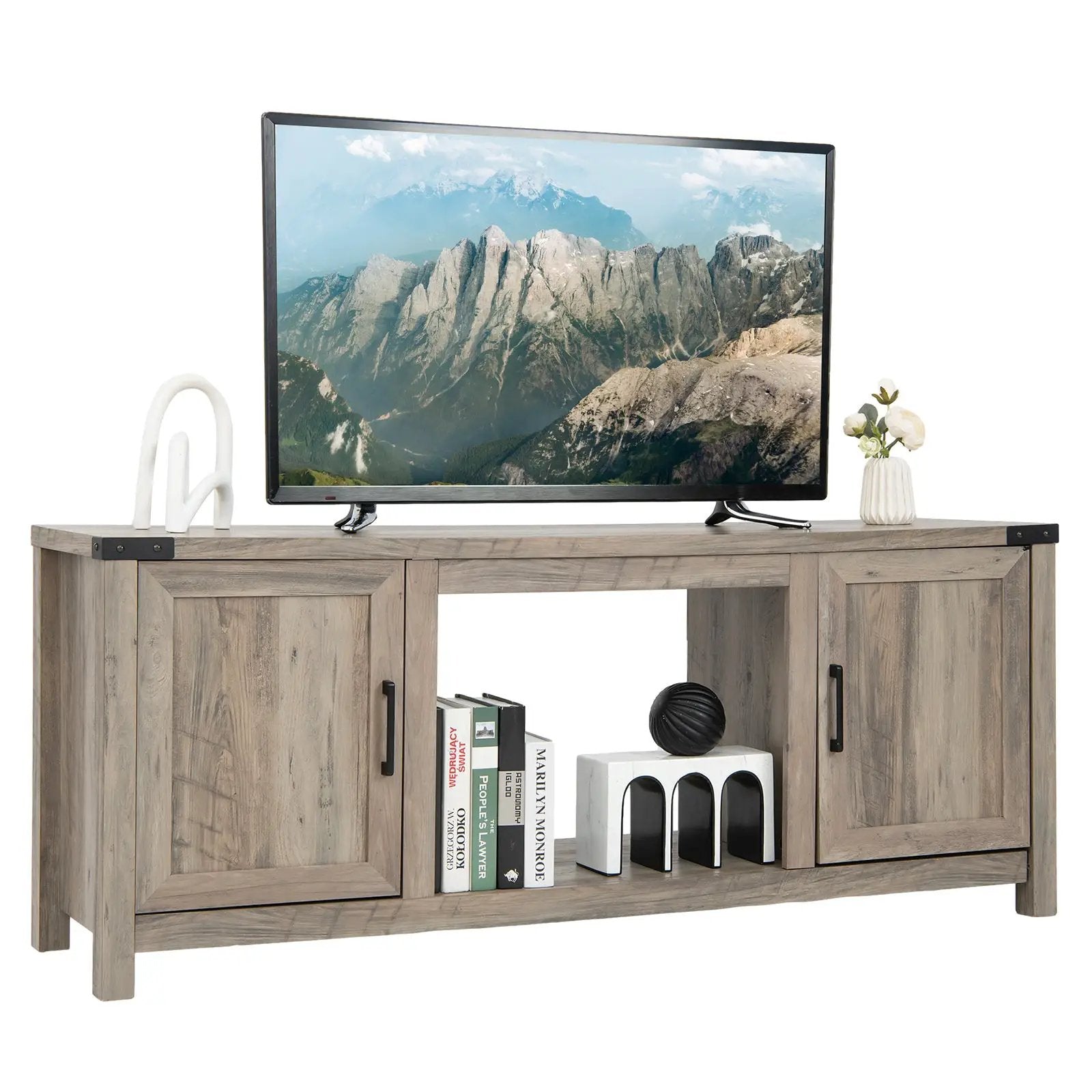 Electric Fireplace TV Stand with Storage Cabinets for TVs up to 70 Inch-Natural by DirectDeals