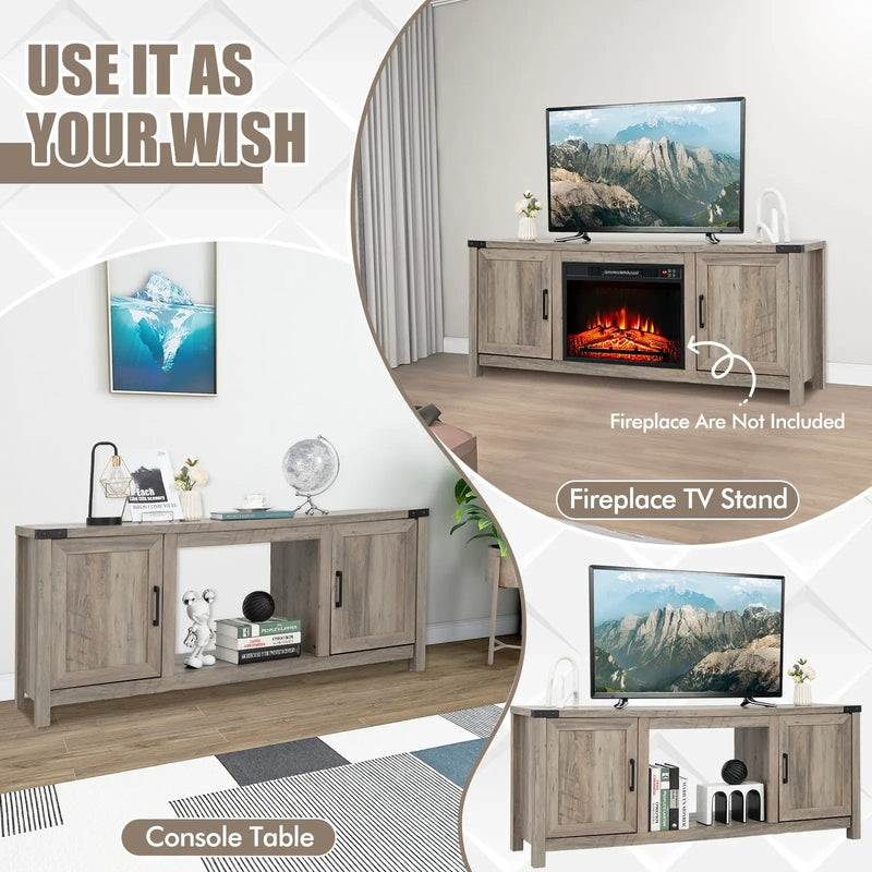 Electric Fireplace TV Stand with Storage Cabinets for TVs up to 70 Inch-Natural by DirectDeals