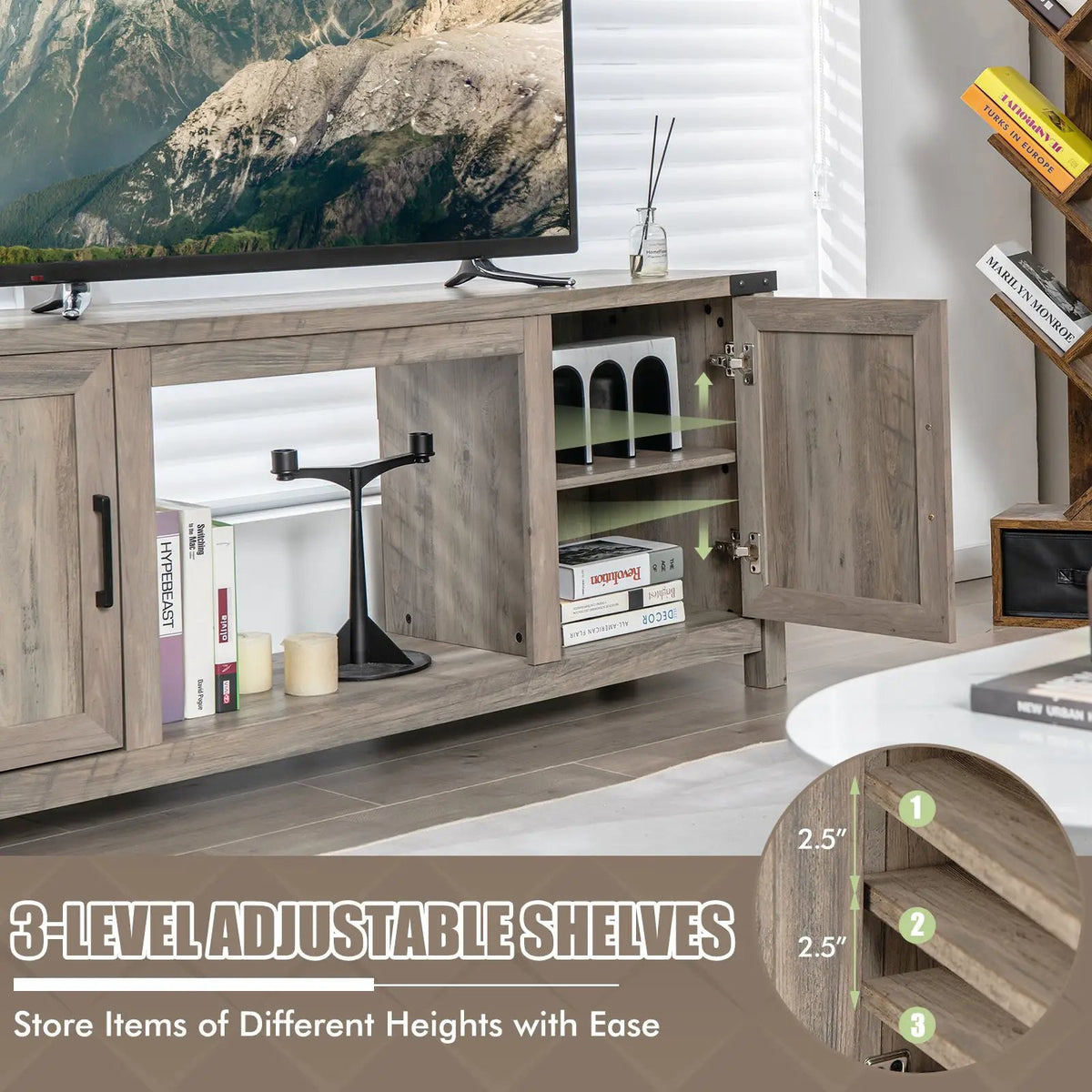 Electric Fireplace TV Stand with Storage Cabinets for TVs up to 70 Inch-Natural by DirectDeals