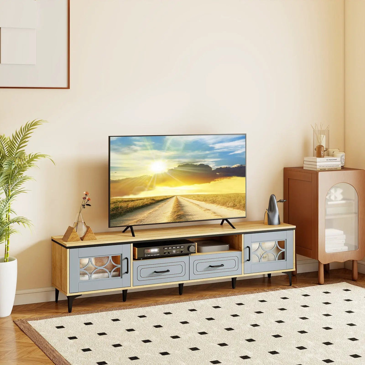 Farmhouse TV Stand for TVs up to 80 Inch with 2 Drawers by DirectDeals