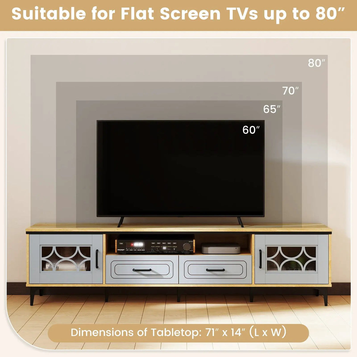 Farmhouse TV Stand for TVs up to 80 Inch with 2 Drawers by DirectDeals