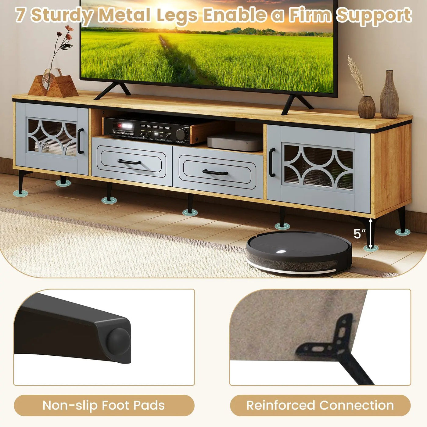 Farmhouse TV Stand for TVs up to 80 Inch with 2 Drawers by DirectDeals