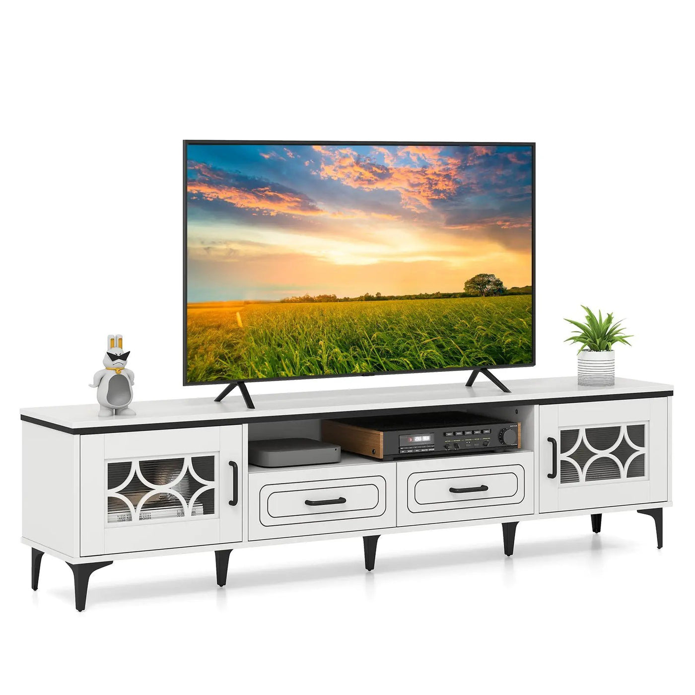 Farmhouse TV Stand for TVs up to 80 Inch with 2 Drawers by DirectDeals