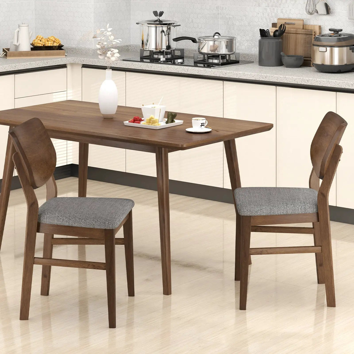 Farmhouse Upholstered Kitchen Chairs Set of 2 with Rubber Wood Frame by DirectDeals