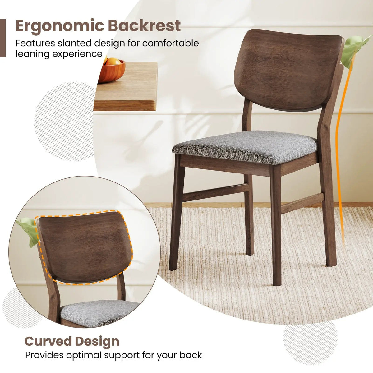 Farmhouse Upholstered Kitchen Chairs Set of 2 with Rubber Wood Frame by DirectDeals