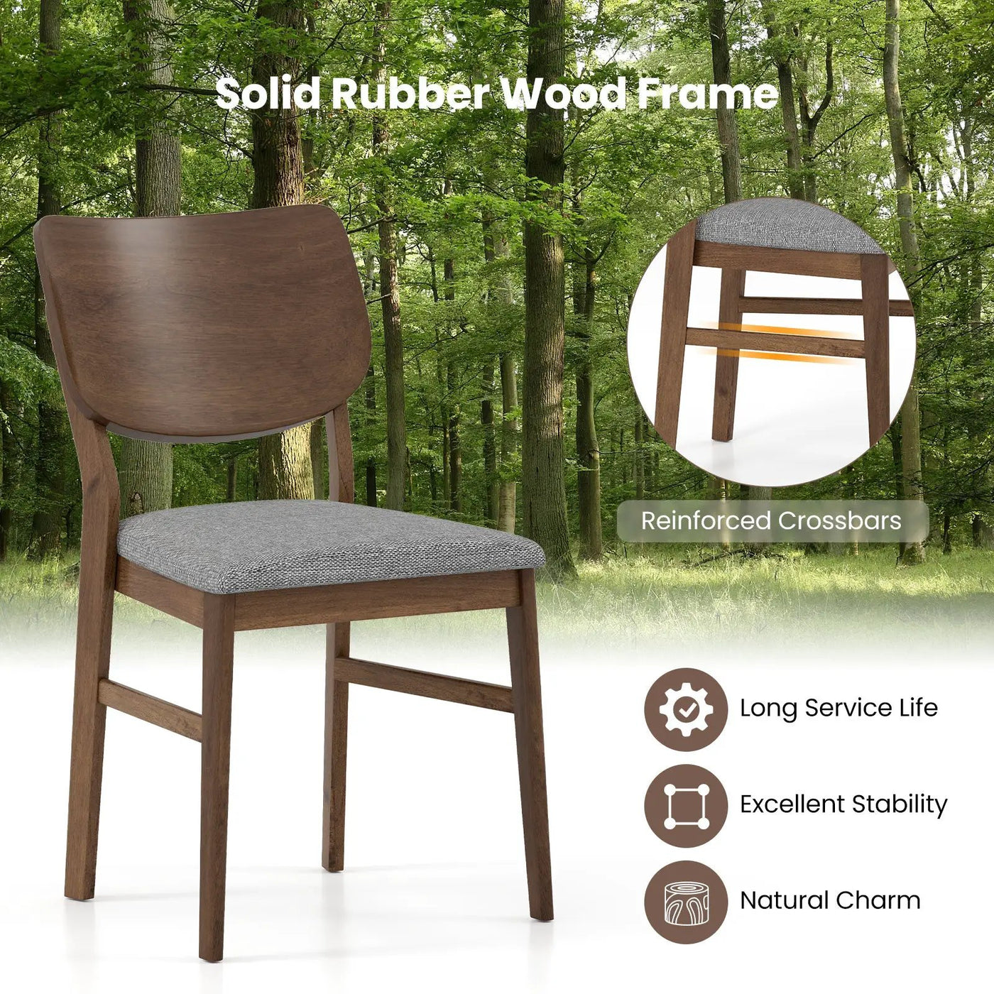 Farmhouse Upholstered Kitchen Chairs Set of 2 with Rubber Wood Frame by DirectDeals