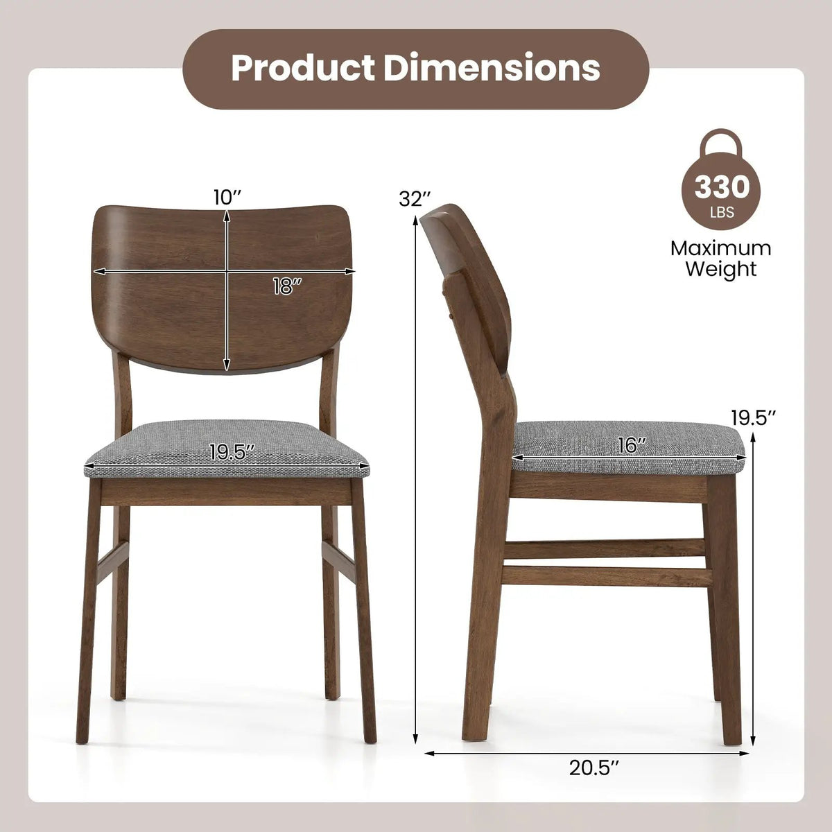 Farmhouse Upholstered Kitchen Chairs Set of 2 with Rubber Wood Frame by DirectDeals