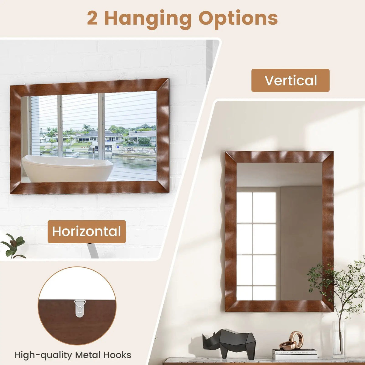 41.5 x 28 inches Farmhouse Wall Mirror with Solid Wood Frame by DirectDeals