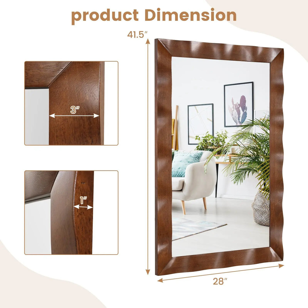 41.5 x 28 inches Farmhouse Wall Mirror with Solid Wood Frame by DirectDeals
