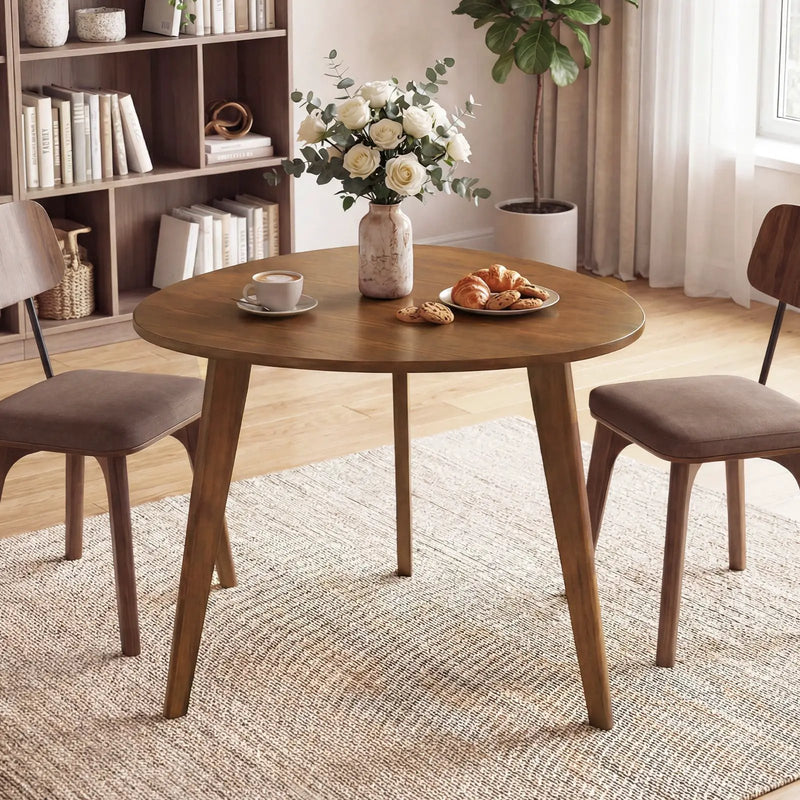 Farmhouse Wooden Round Dining Table for 4-Walnut by DirectDeals