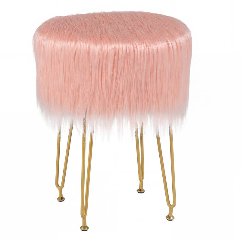 Faux Fur Vanity Stool Chair with Metal Legs for Bedroom and Living Room by DirectDeals