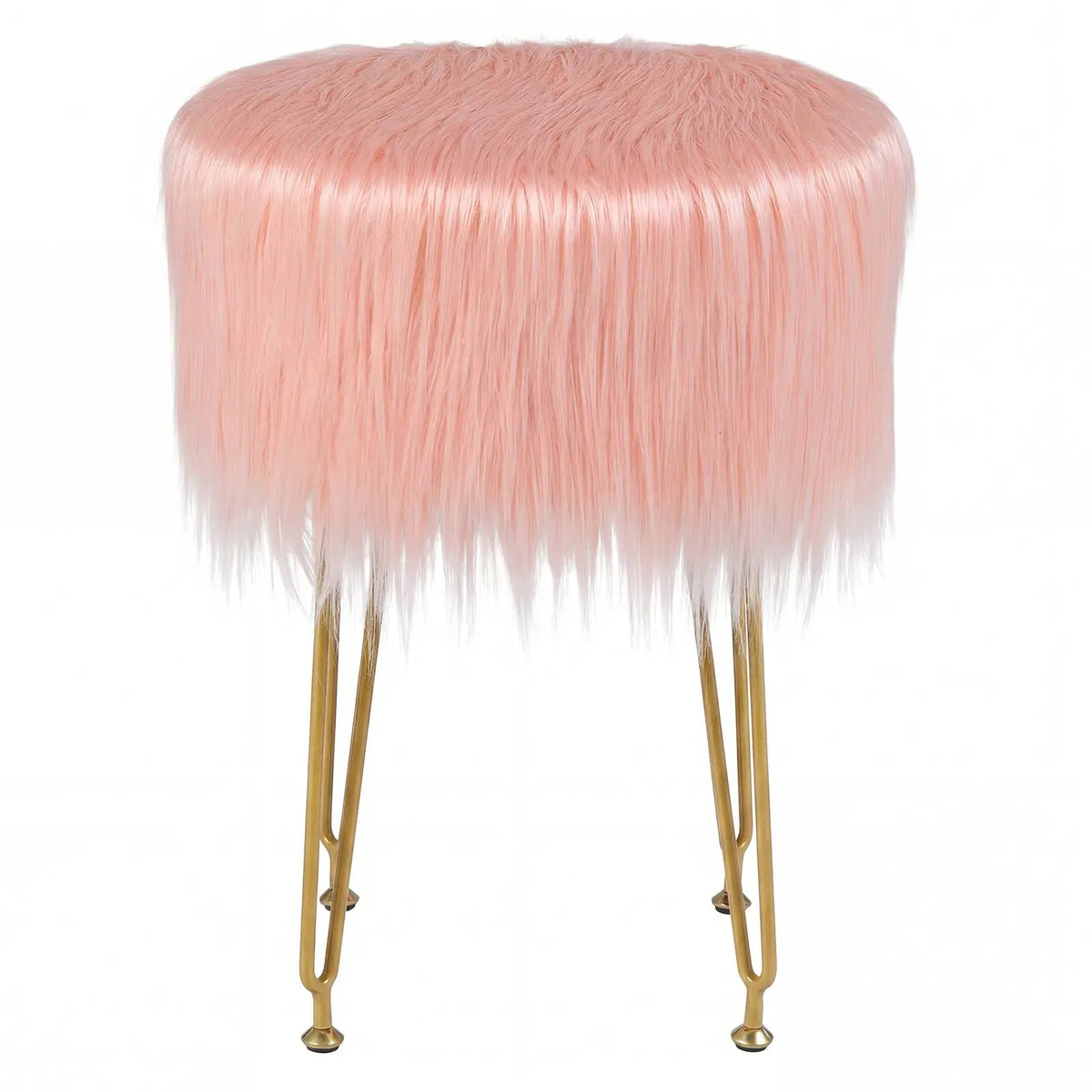 Faux Fur Vanity Stool Chair with Metal Legs for Bedroom and Living Room by DirectDeals