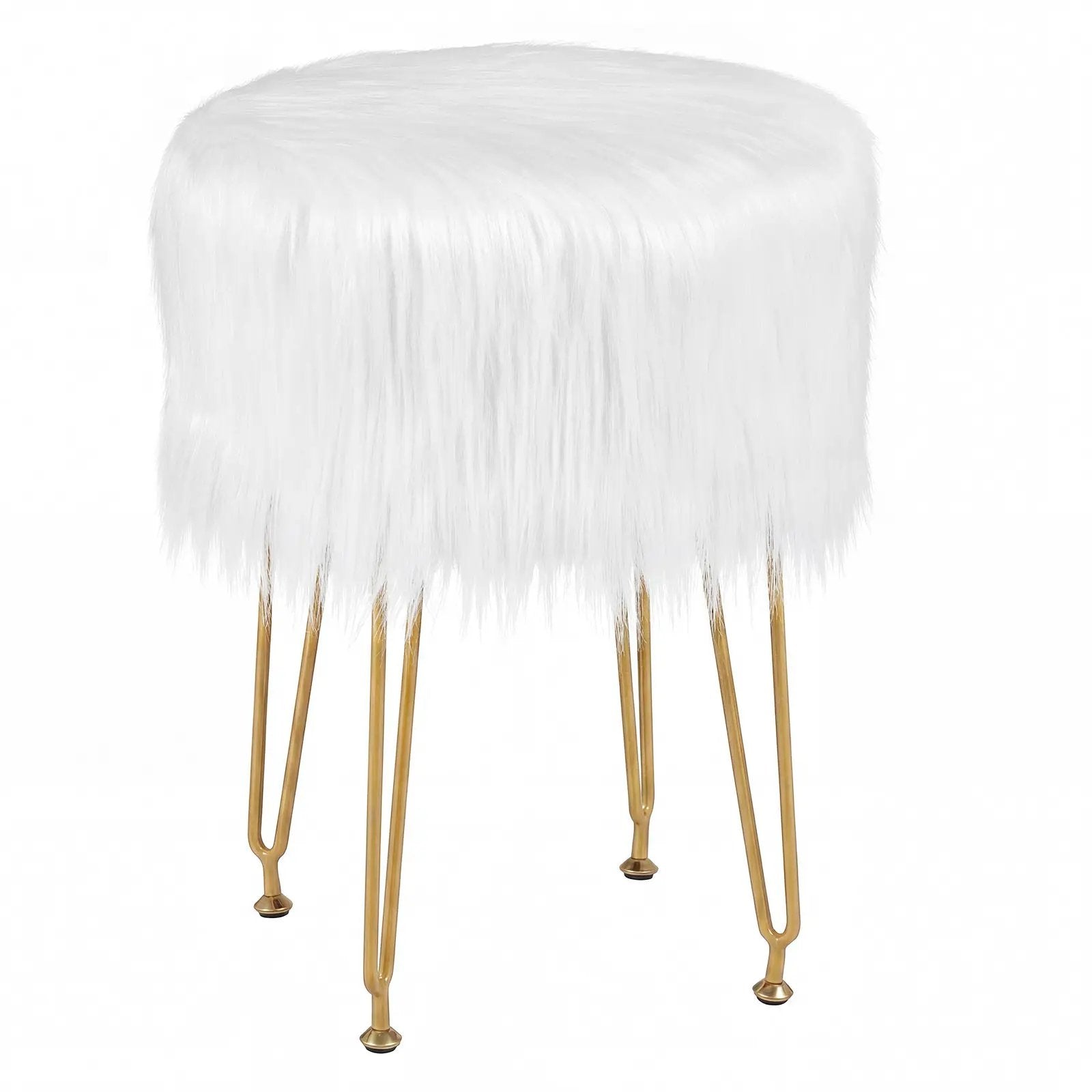 Faux Fur Vanity Stool Chair with Metal Legs for Bedroom and Living Room by DirectDeals