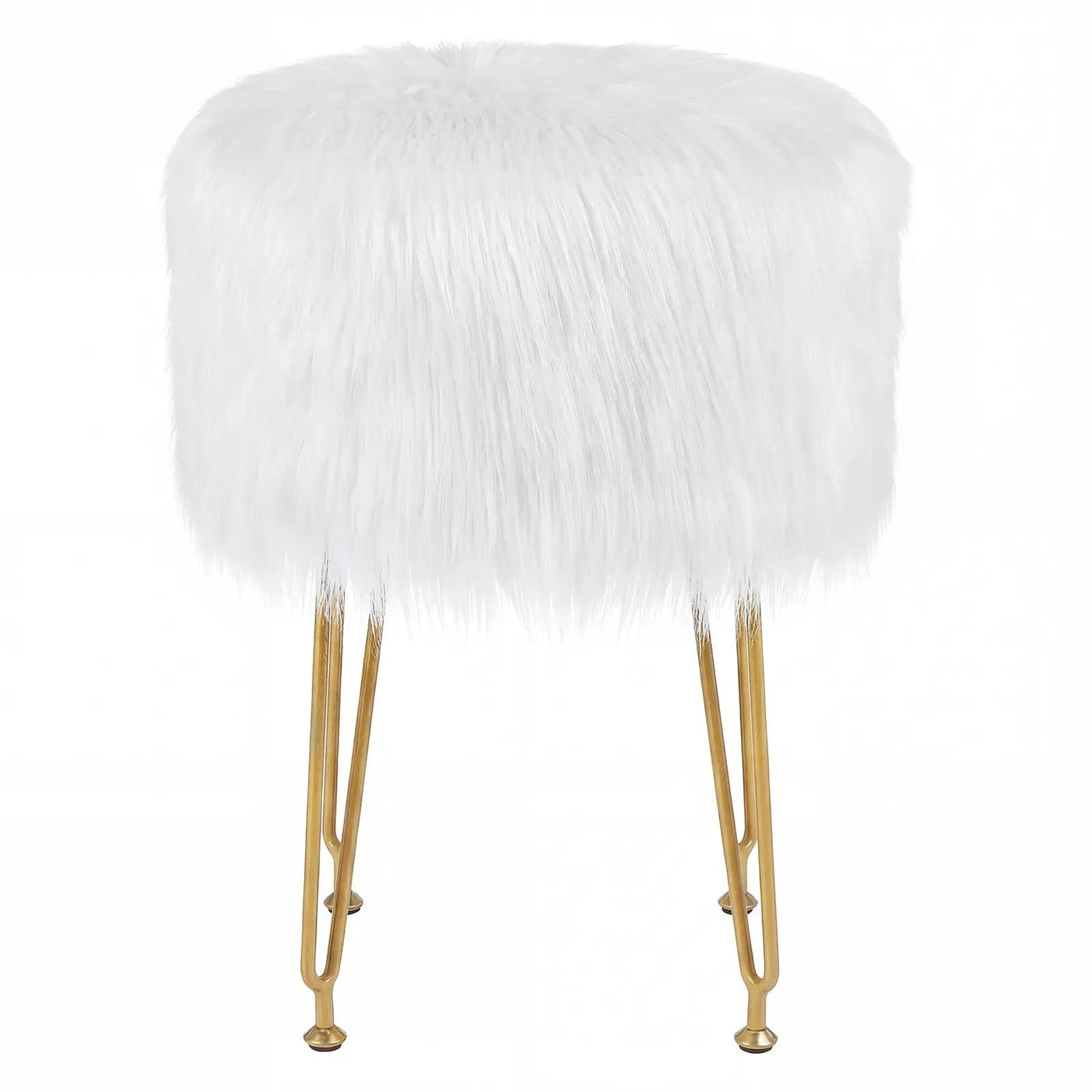 Faux Fur Vanity Stool Chair with Metal Legs for Bedroom and Living Room by DirectDeals