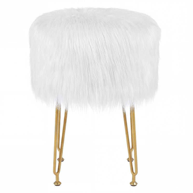 Faux Fur Vanity Stool Chair with Metal Legs for Bedroom and Living Room by DirectDeals