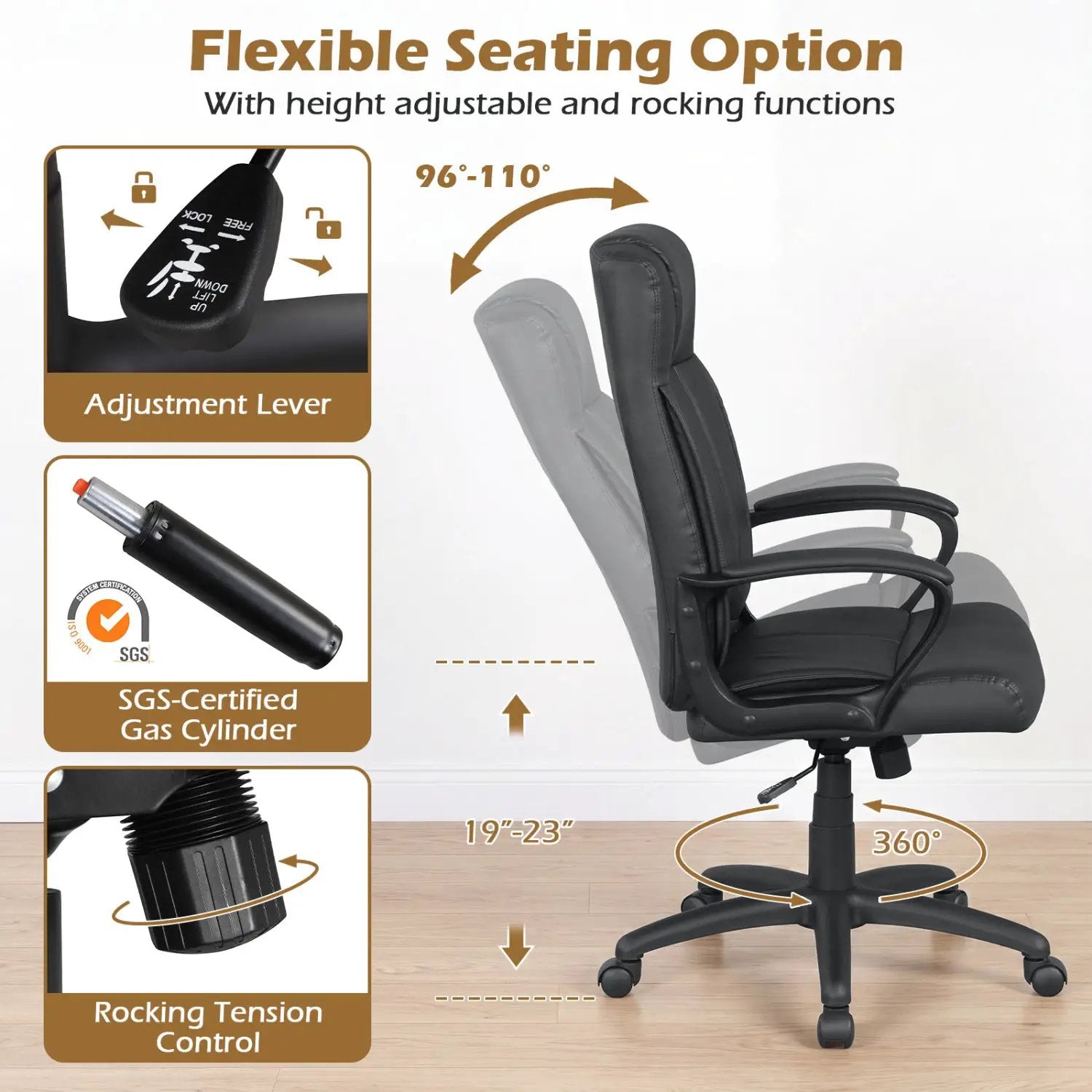 Ergonomic Office Chair with Rocking Function - Faux Leather by DirectDeals