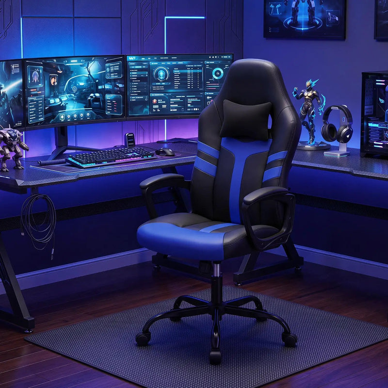 Ergonomic Gaming Chair with Removable Head Pillow & Rocking by DirectDeals