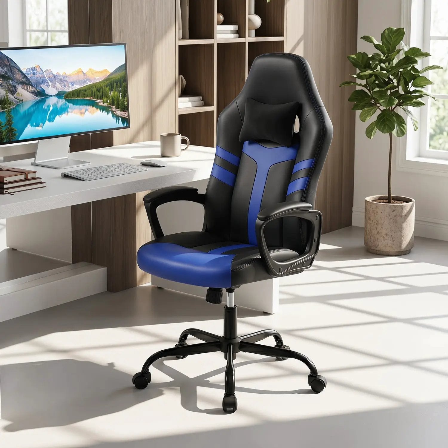 Ergonomic Gaming Chair with Removable Head Pillow & Rocking by DirectDeals