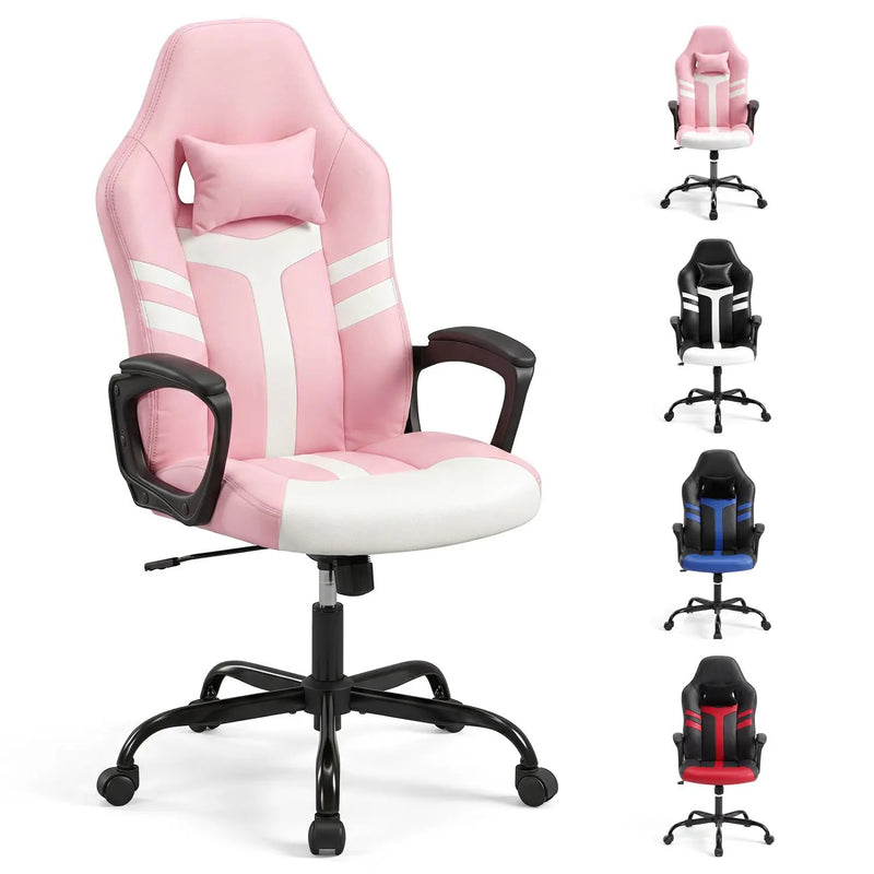 Ergonomic Gaming Chair with Removable Head Pillow & Rocking by DirectDeals