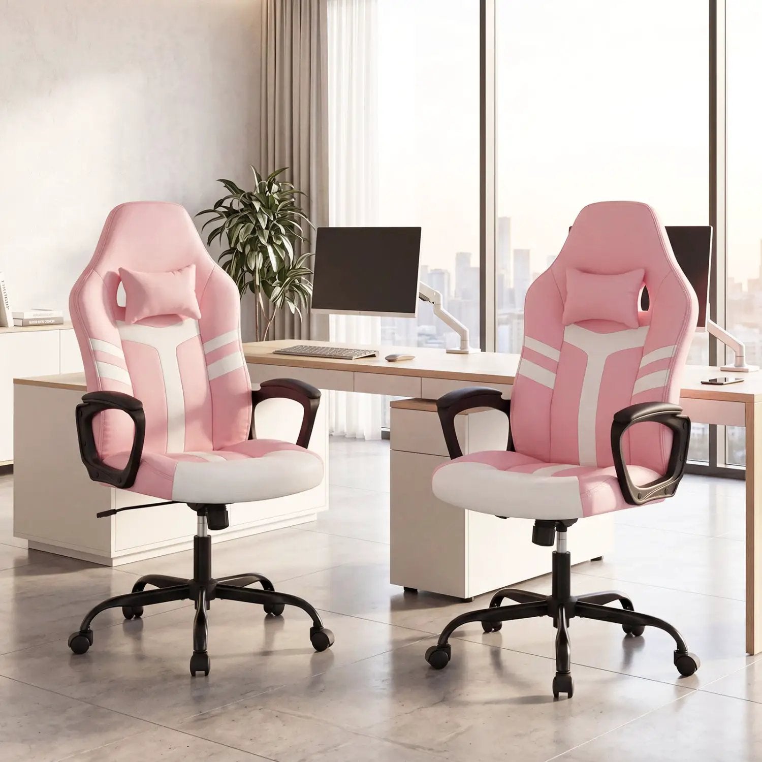 Ergonomic Gaming Chair with Removable Head Pillow & Rocking by DirectDeals