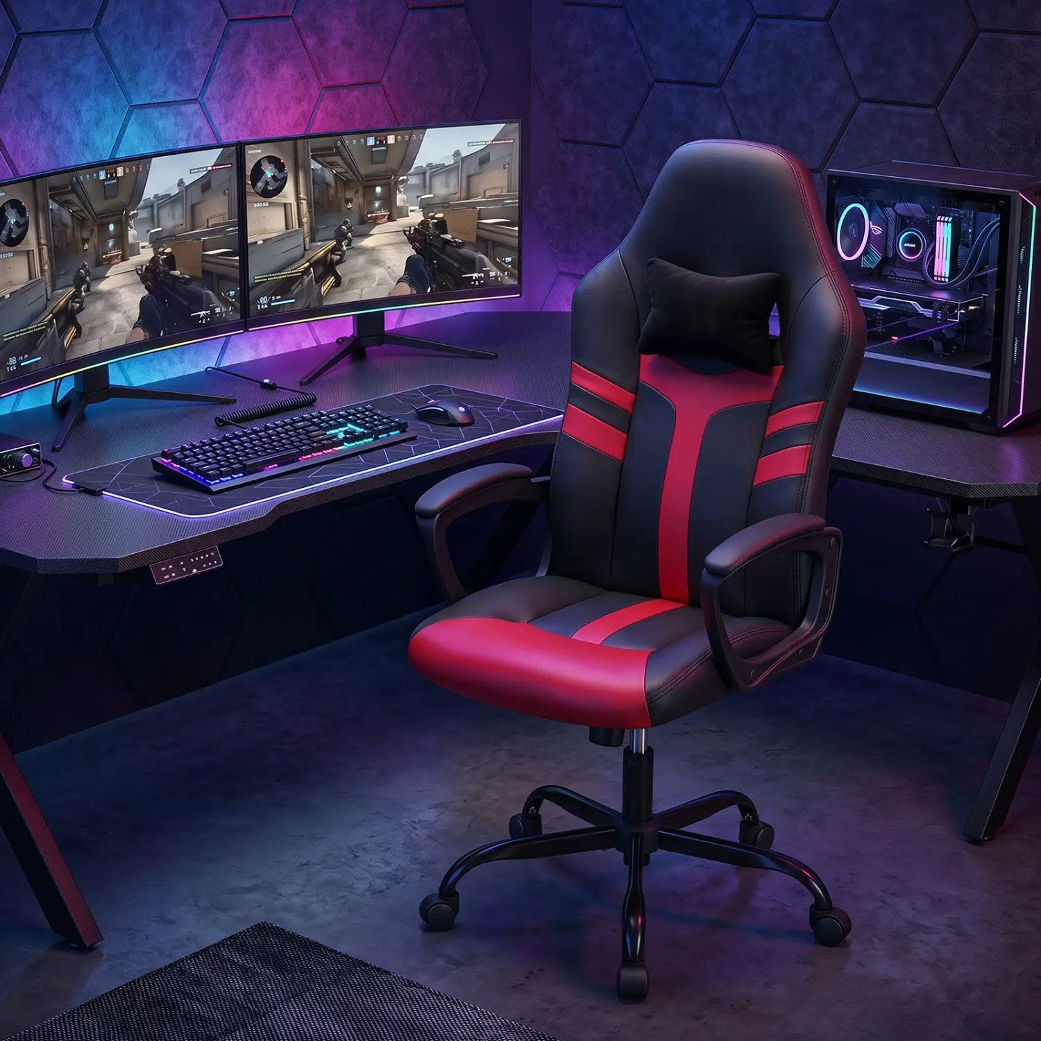 Ergonomic Gaming Chair with Removable Head Pillow & Rocking by DirectDeals