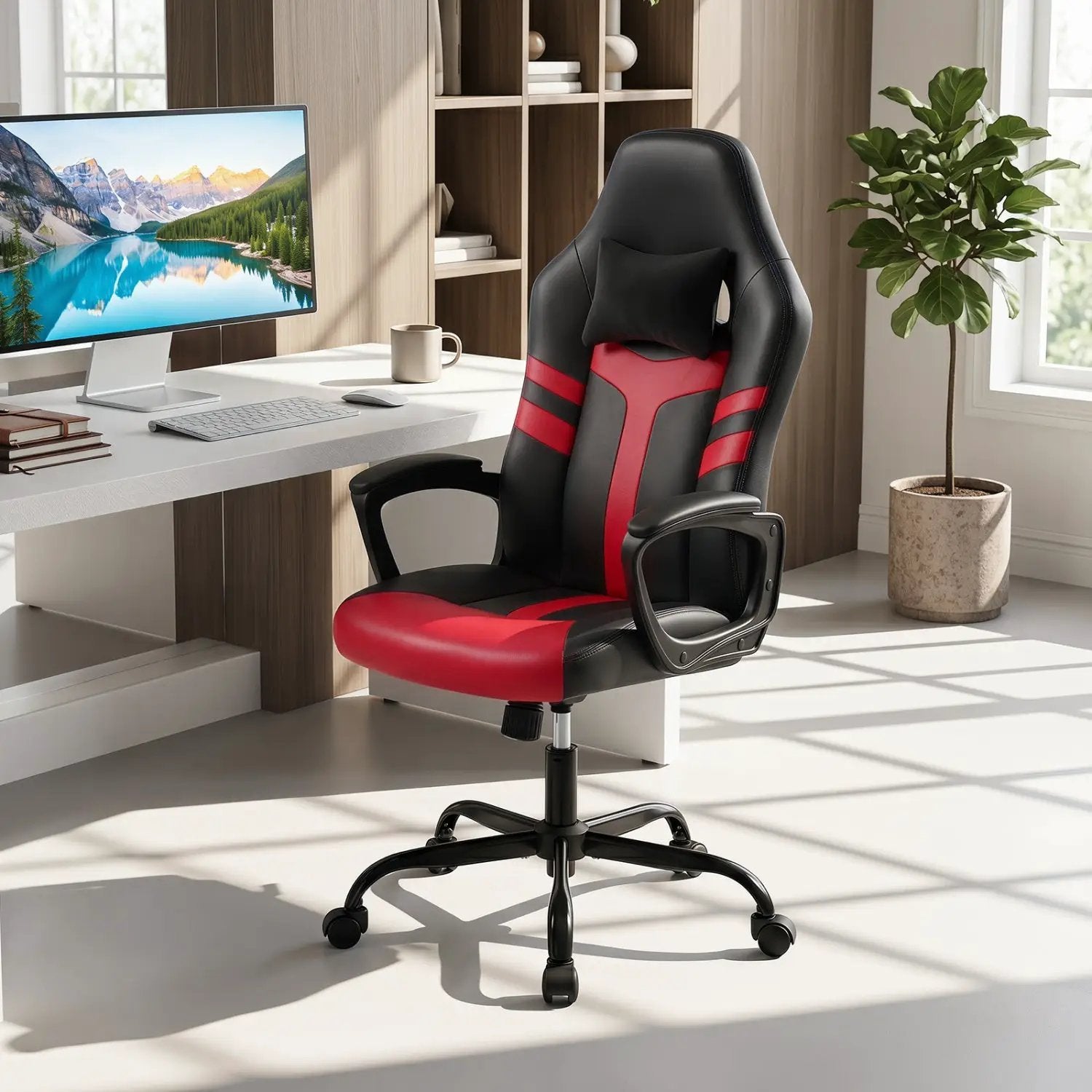 Ergonomic Gaming Chair with Removable Head Pillow & Rocking by DirectDeals