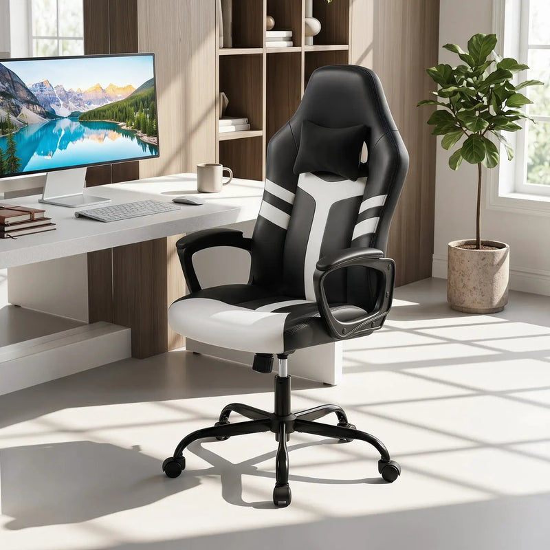 Ergonomic Gaming Chair with Removable Head Pillow & Rocking by DirectDeals