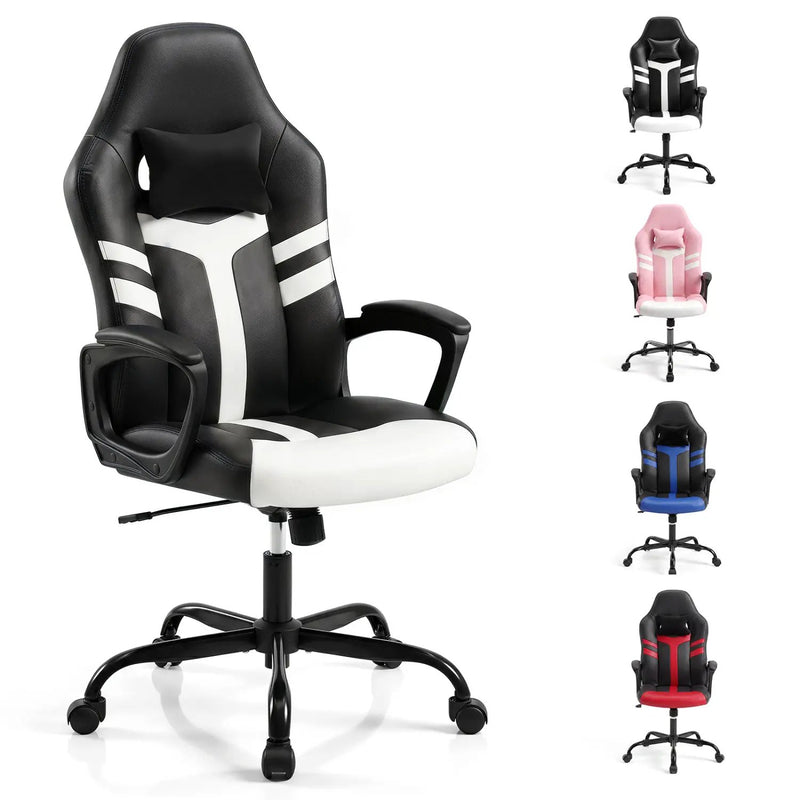 Ergonomic Gaming Chair with Removable Head Pillow & Rocking by DirectDeals