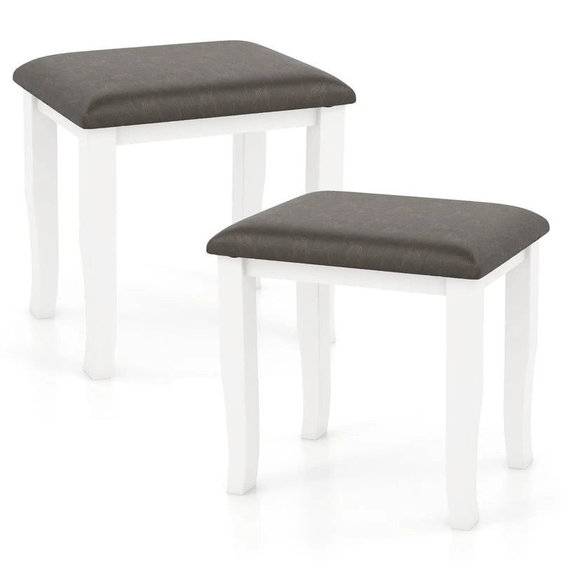 Faux Leather Vanity Stool Chair Set of 2 for Makeup Room and Living Room-Gray and White by DirectDeals