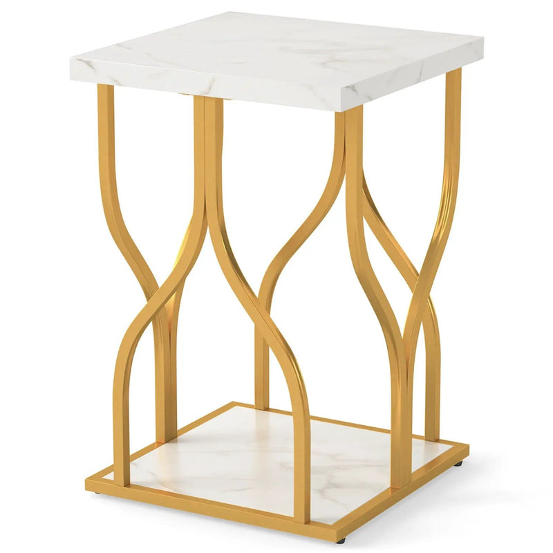 Faux Marble Bedside Night Stand with Petal-Inspired Metal Frame by DirectDeals