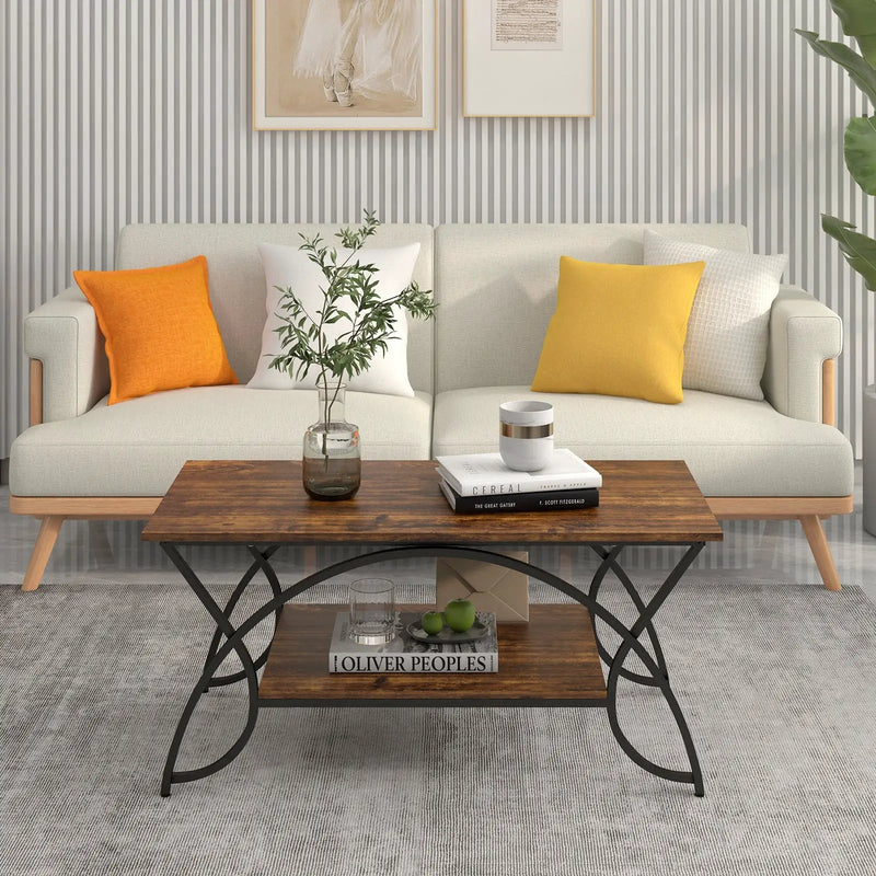 2-Tier Rectangle Coffee Table with Marble Pattern Top by DirectDeals