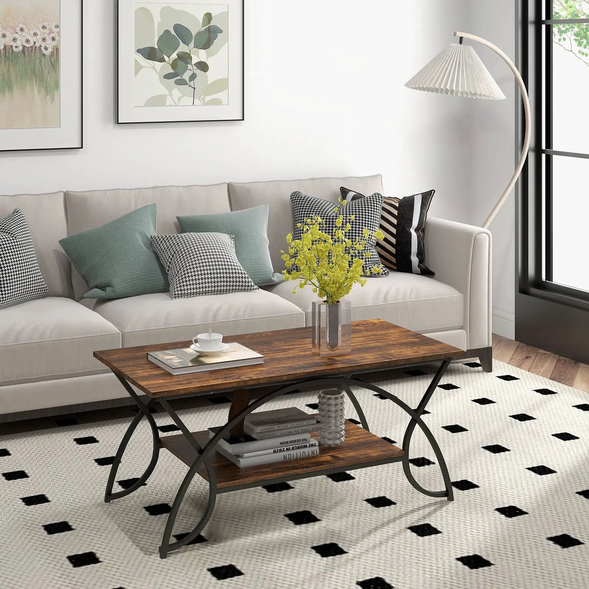 2-Tier Rectangle Coffee Table with Marble Pattern Top by DirectDeals