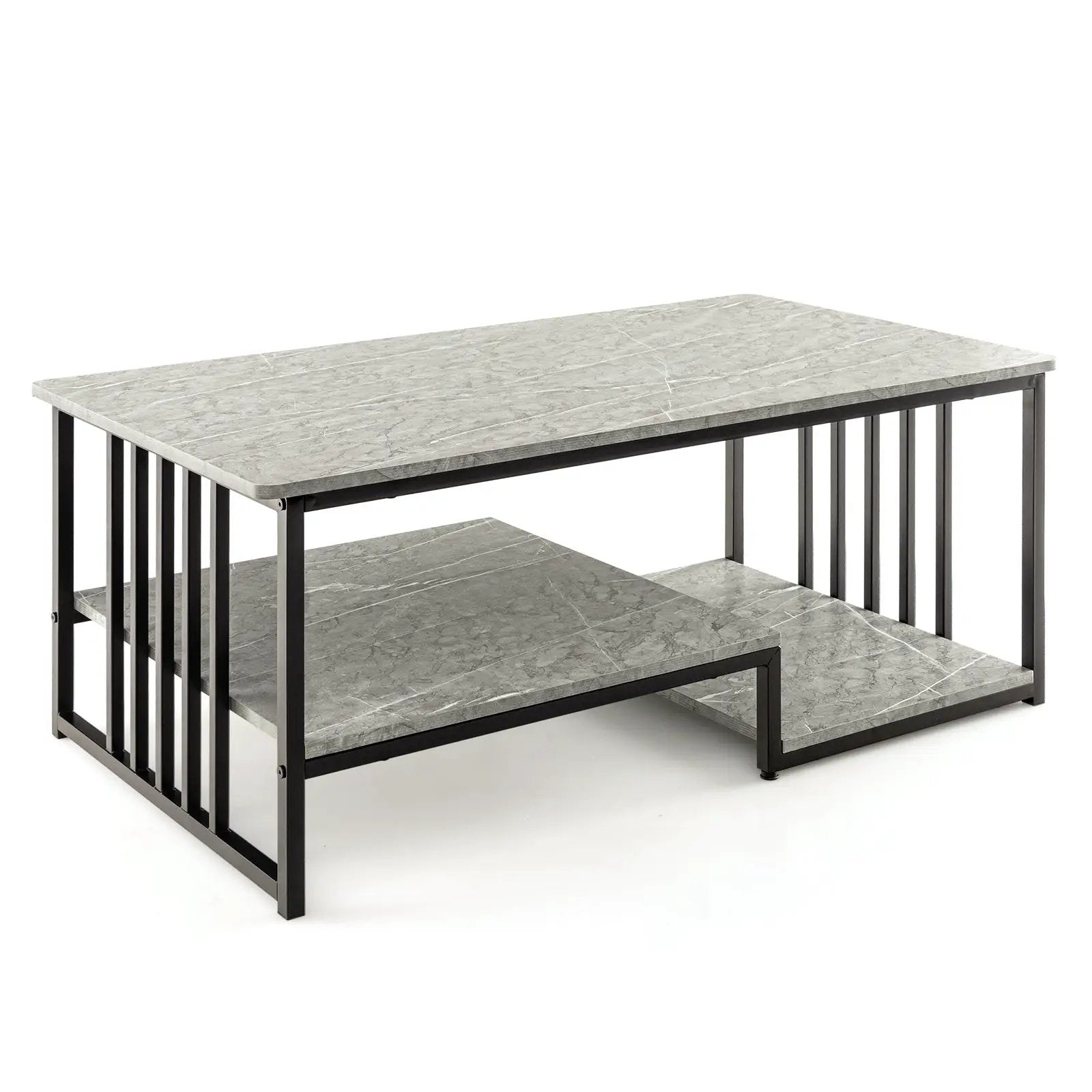 Faux Marble Coffee Table with Open Storage Shelf-Gray by DirectDeals