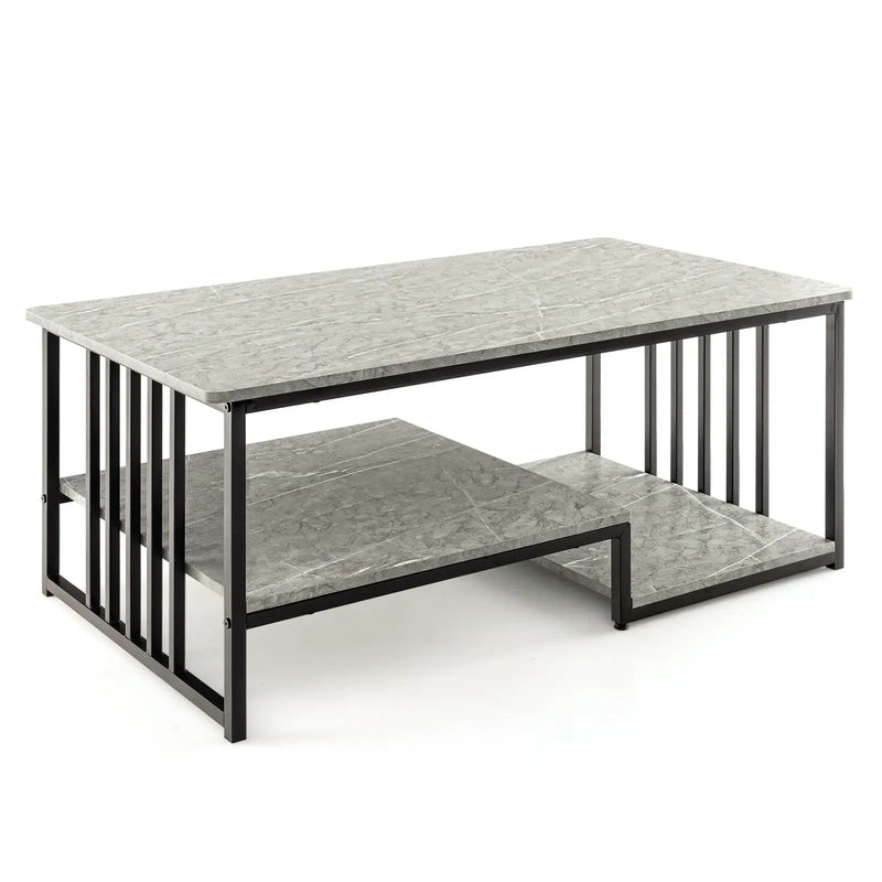 Faux Marble Coffee Table with Open Storage Shelf-Gray by DirectDeals