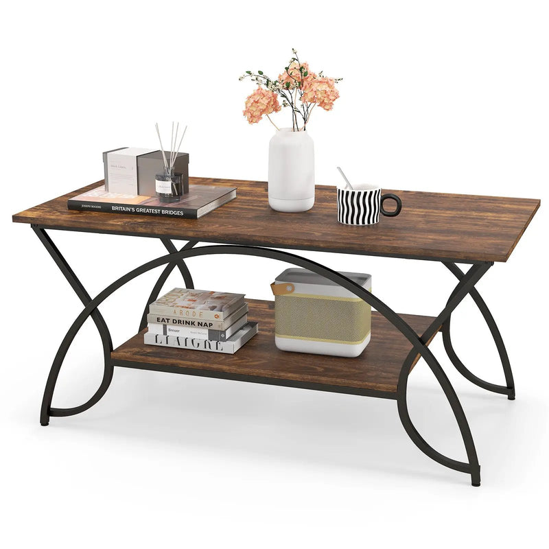 2-Tier Rectangle Coffee Table with Marble Pattern Top by DirectDeals