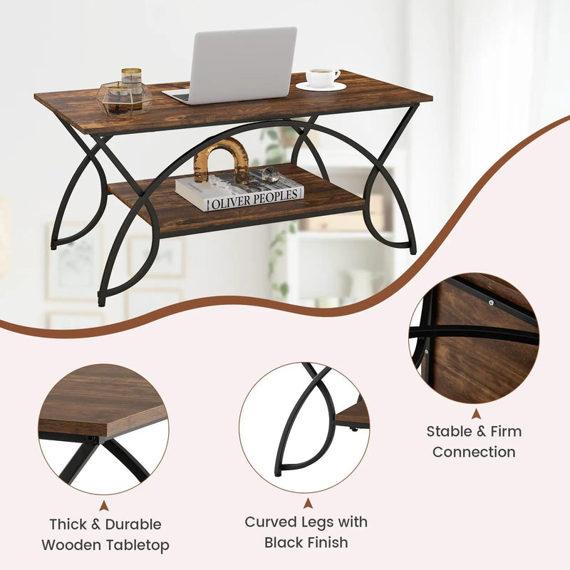 2-Tier Rectangle Coffee Table with Marble Pattern Top by DirectDeals