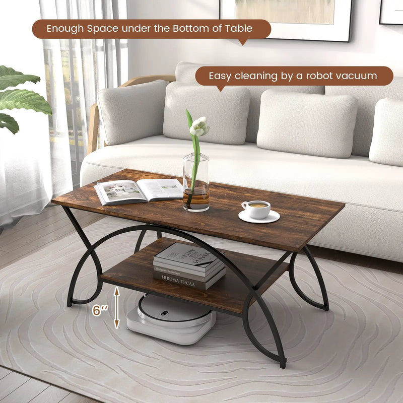 2-Tier Rectangle Coffee Table with Marble Pattern Top by DirectDeals