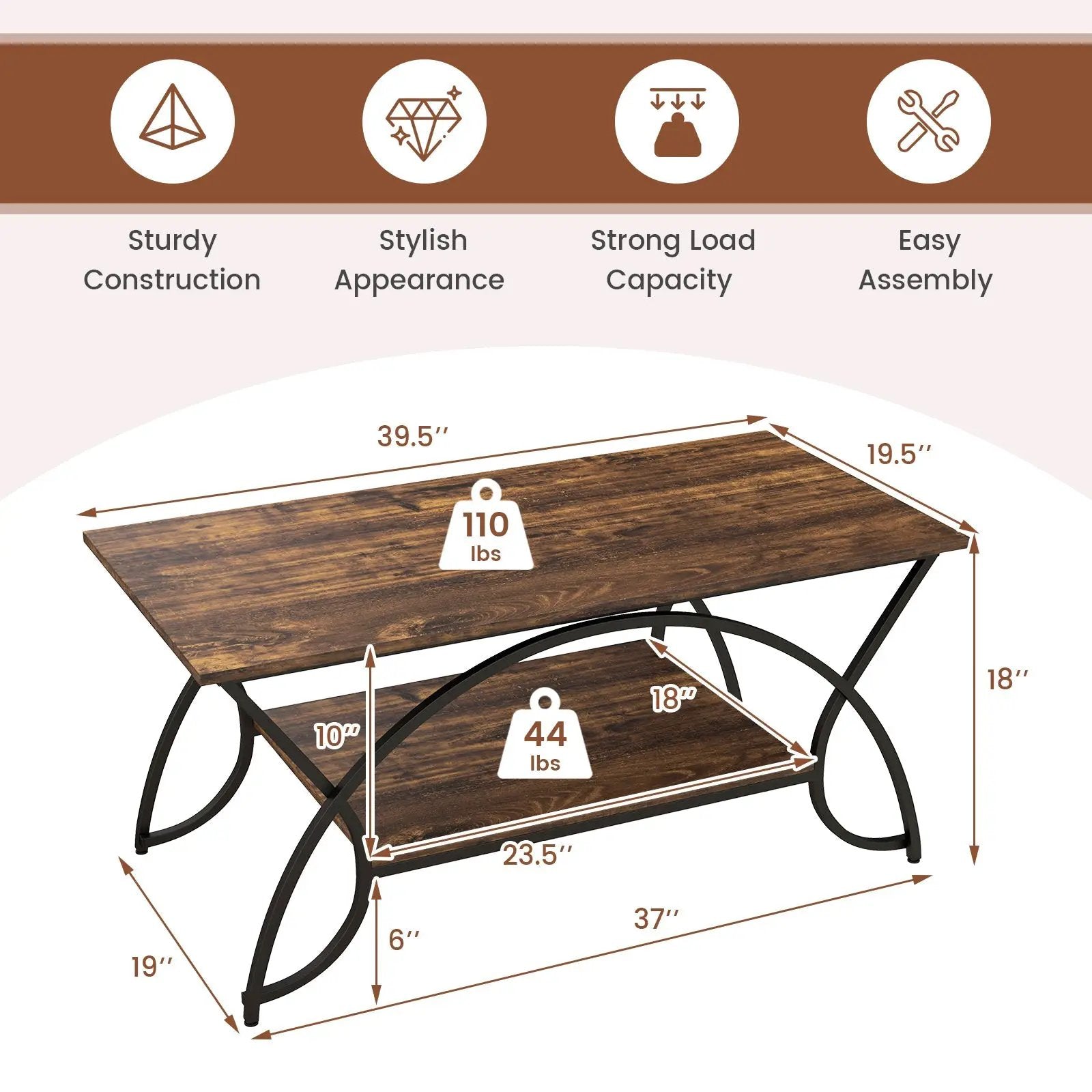 2-Tier Rectangle Coffee Table with Marble Pattern Top by DirectDeals